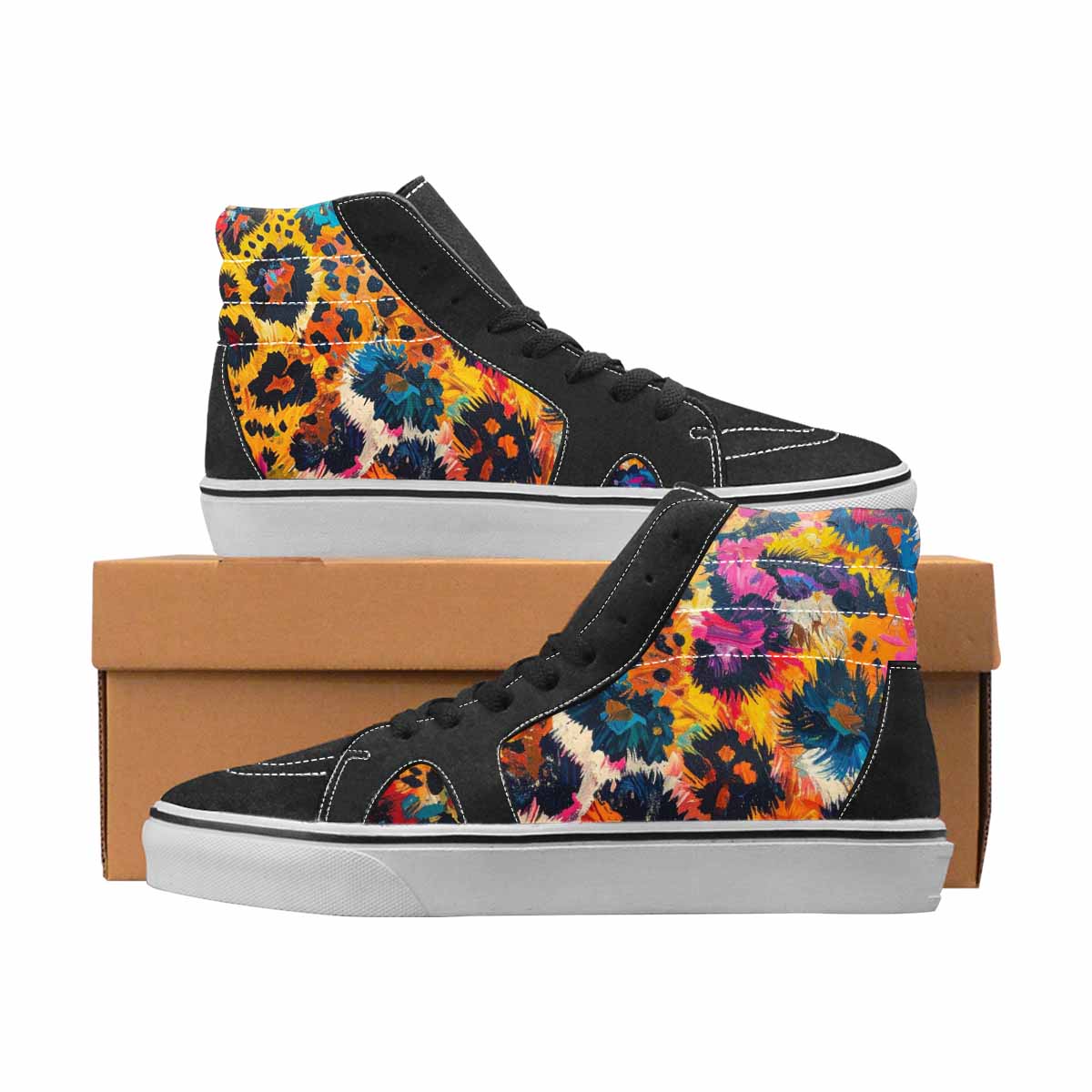 WOMEN'S Leopard Full Color High Top Canvas Unique Print Dreamcore All Over Print Shoes