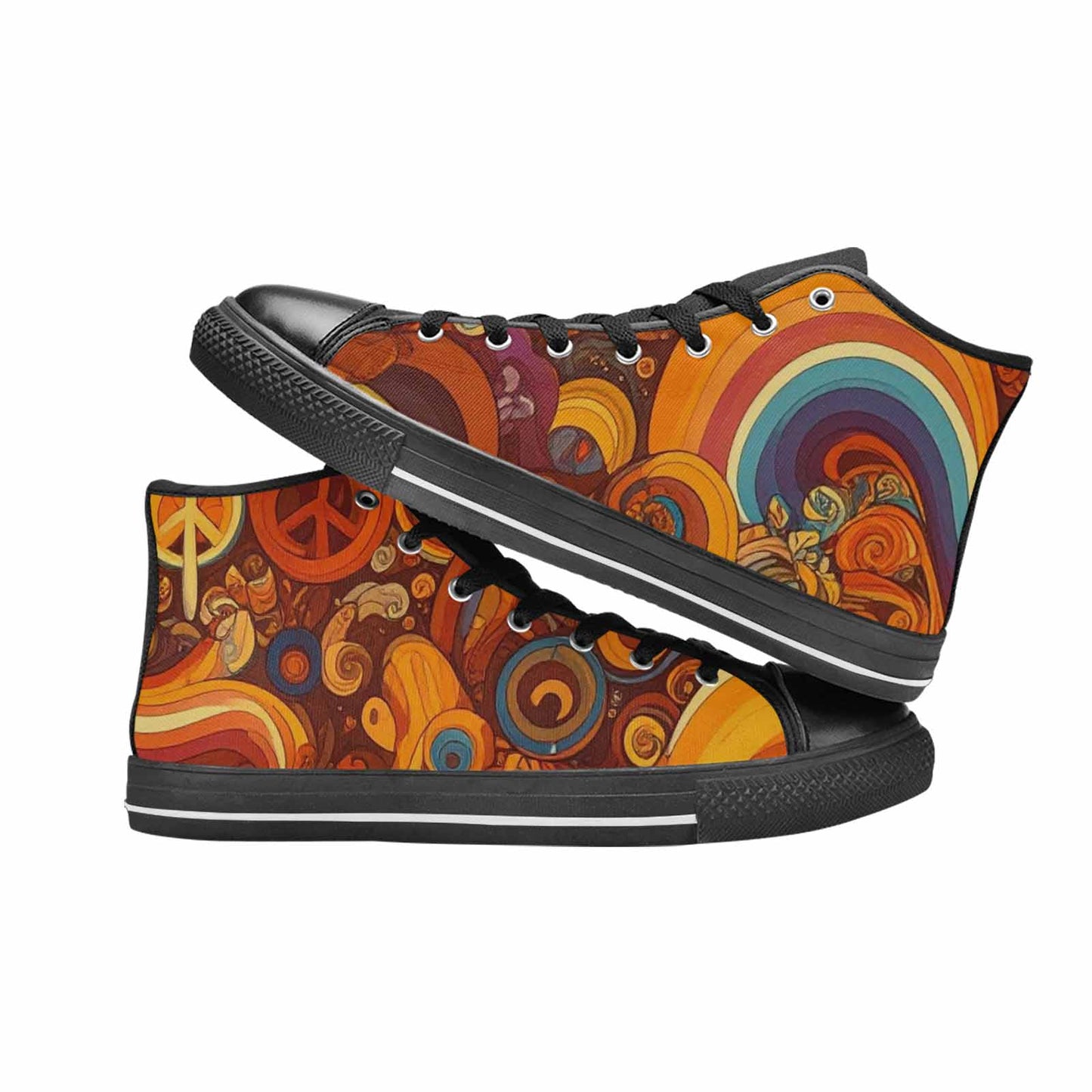 WOMEN'S Groovy 70S Peace High Top Canvas Vivid Custom Shoes