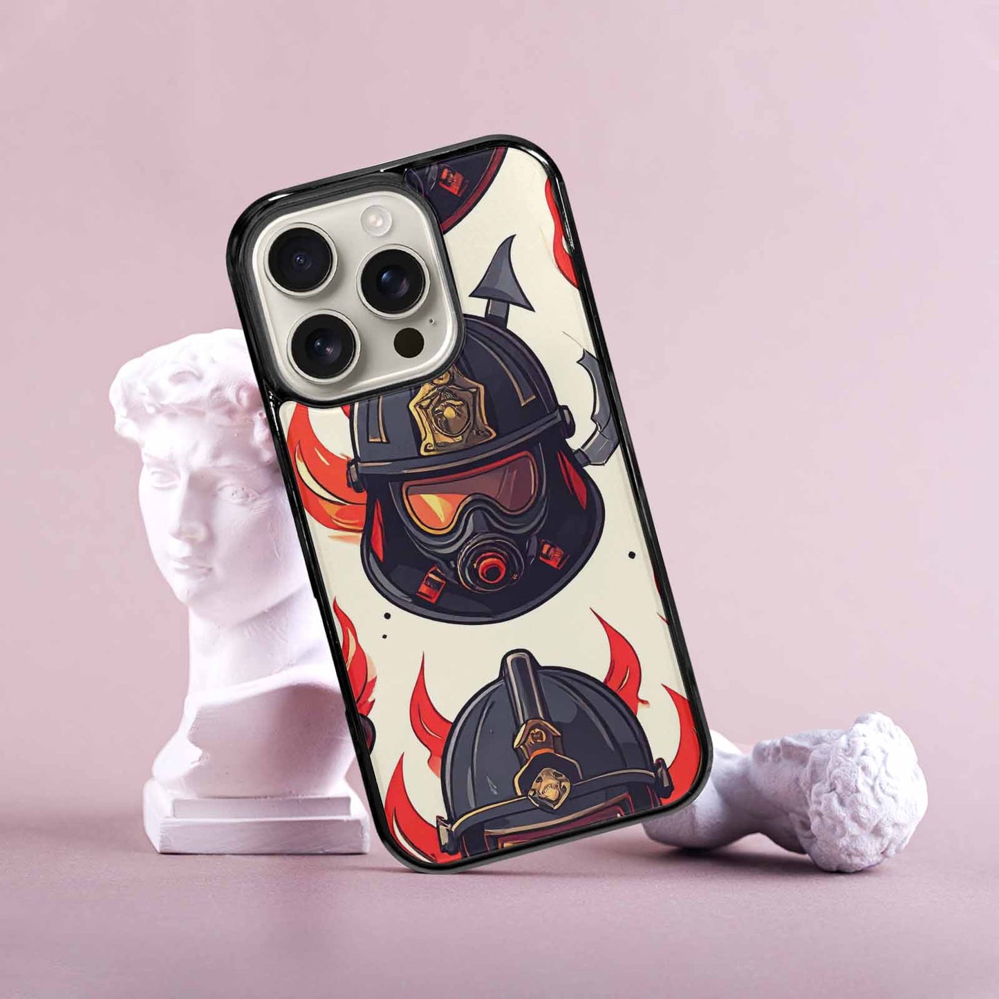 iPhone 16 Pro Case — Firefighter Pattern Flames Axes Helmets Seamless, Custom Phone Case