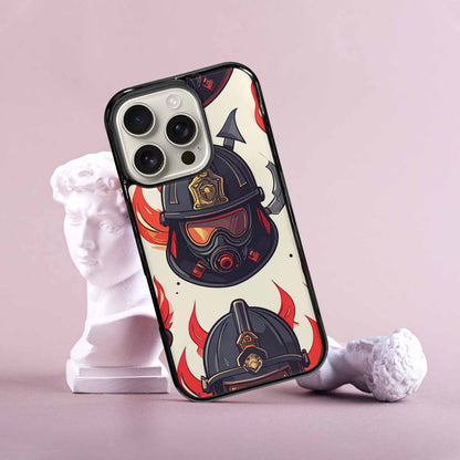iPhone 16 Pro Case — Firefighter Pattern Flames Axes Helmets Seamless, Custom Phone Case
