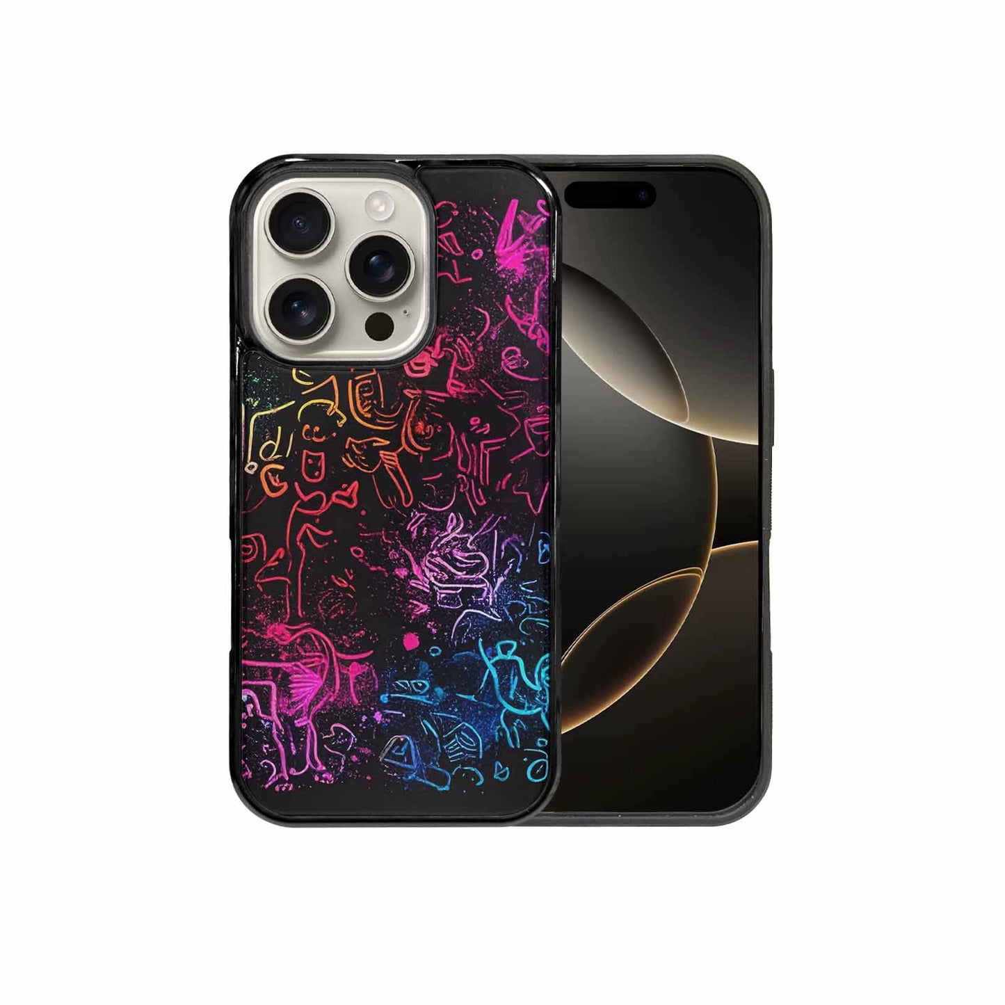 iPhone 16 Pro Case — Neon Glow Outline Icon Pattern Hundreds, Custom Phone Case