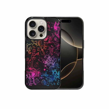 iPhone 16 Pro Case — Neon Glow Outline Icon Pattern Hundreds, Custom Phone Case
