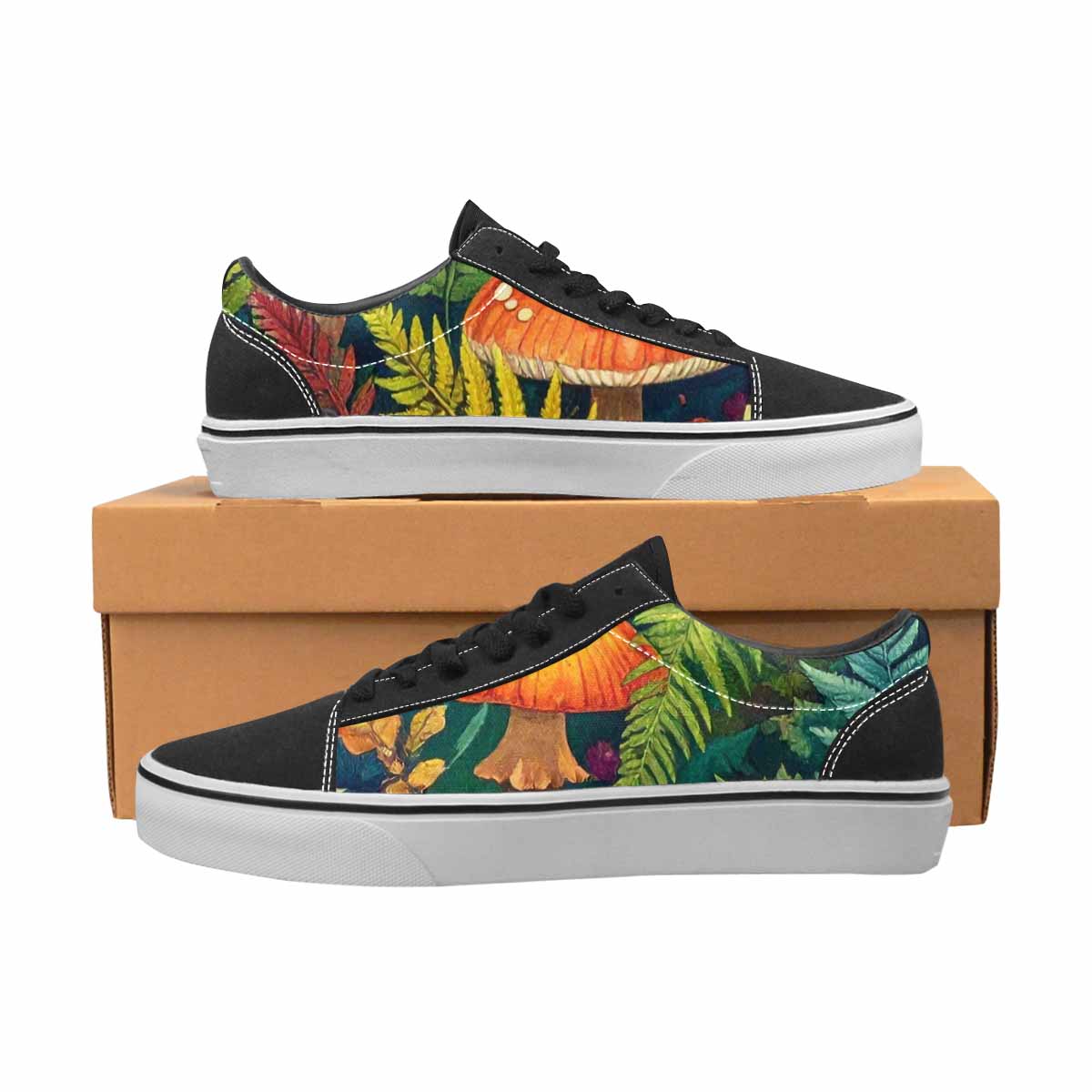 WOMEN'S Mushrooms  Botanical Mushrooms Lace-Up Canvas Vibrant Chaos Sneakers