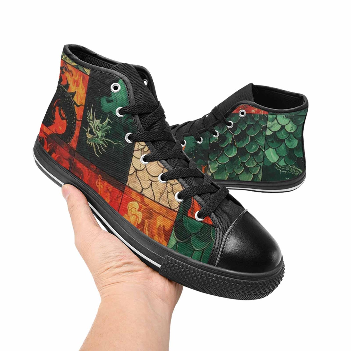 WOMEN'S Dragon Scale Fantasy High Top Canvas Cottagecore Custom Sneakers