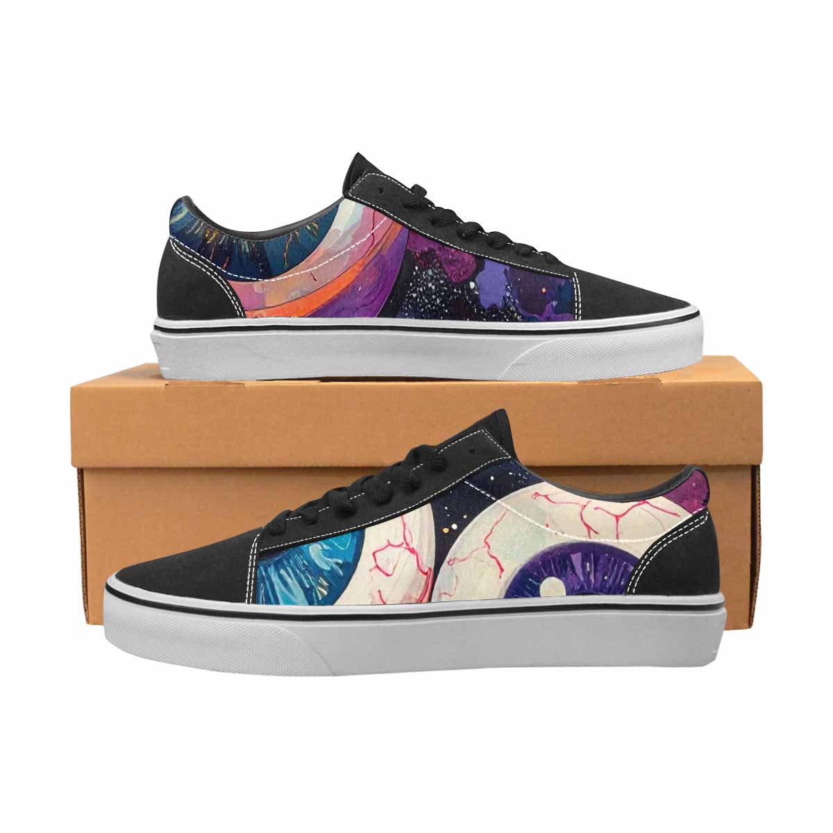 WOMEN'S Cartoon Eyeballs Galaxy Canvas Lace-Up Wallpaper Art Custom Sneakers