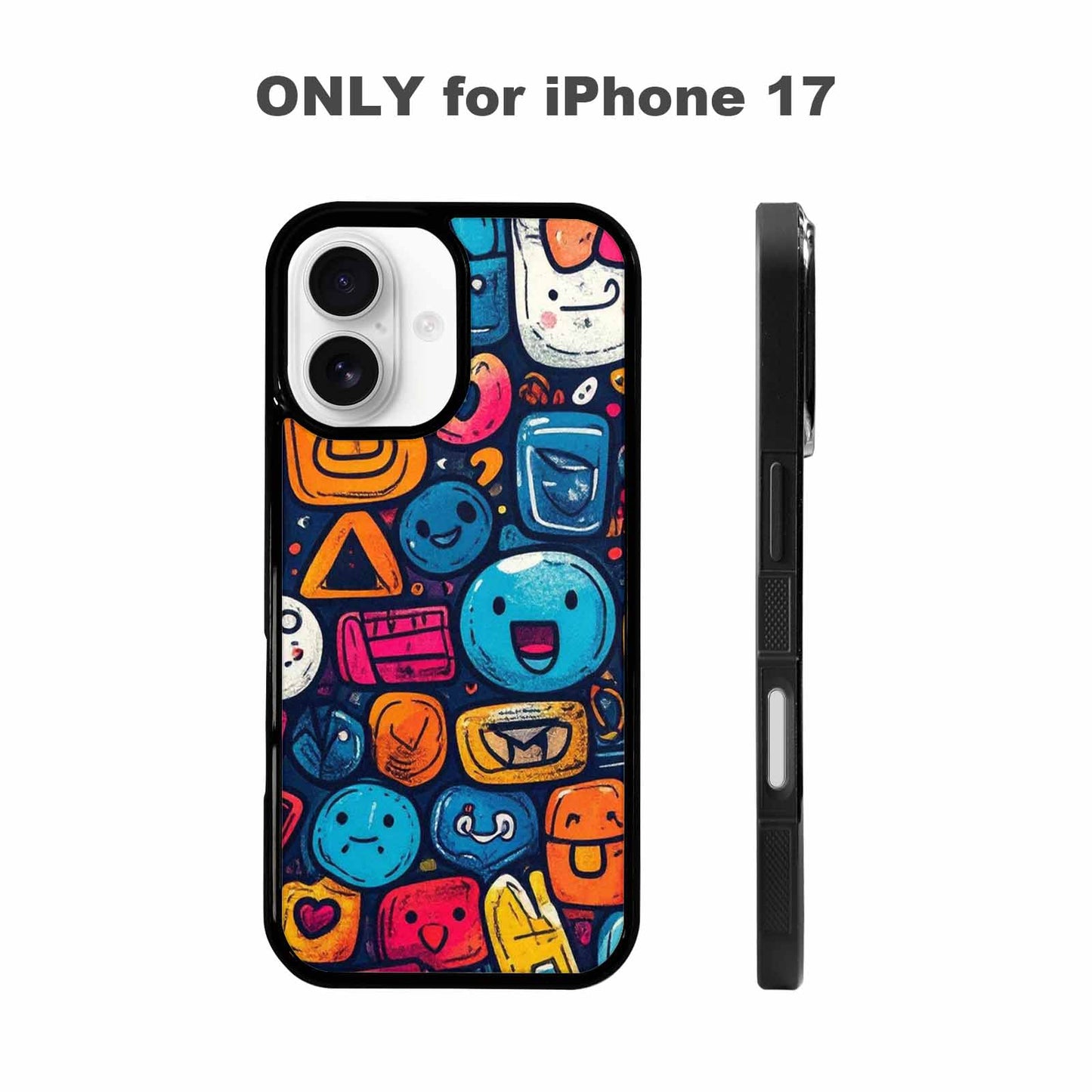 iPhone 17 Case — Hand Drawn Icon Doodle Original Art, Customized Protective Case