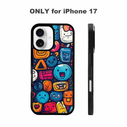 iPhone 17 Case — Hand Drawn Icon Doodle Original Art, Customized Protective Case