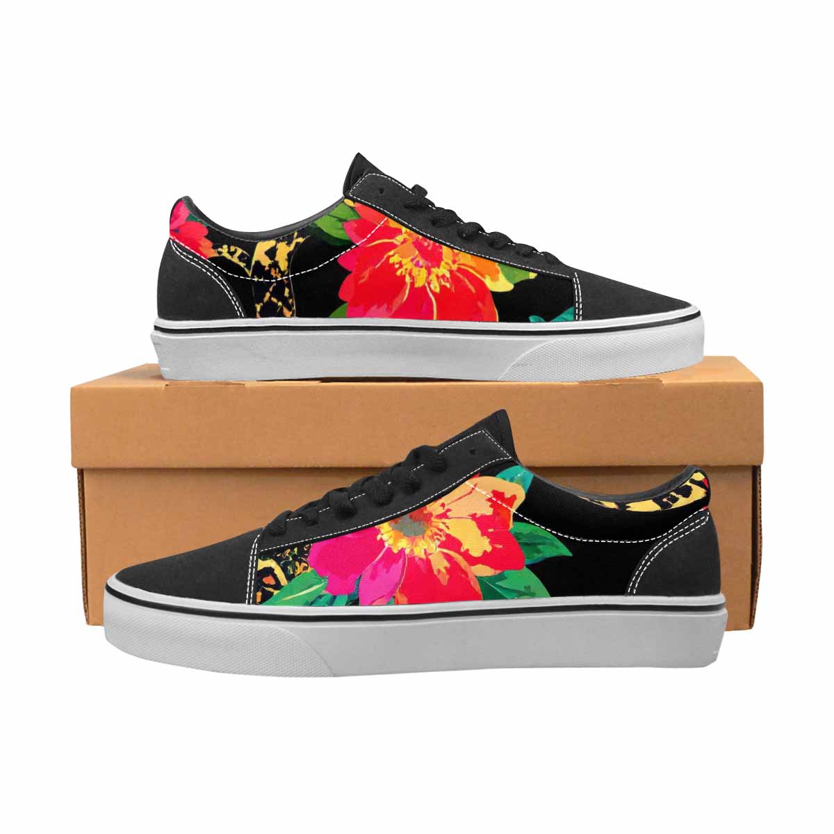 MEN'S Floral Snake Print Canvas Lace-Up Surreal Custom Shoes