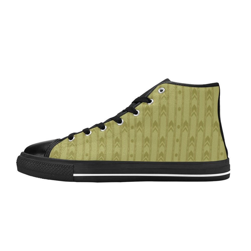 Liminal Horror High-Tops | Yellow Wallpaper Sneakers Kids' High Top Canvas Shoes-4 Sides (Model 017)