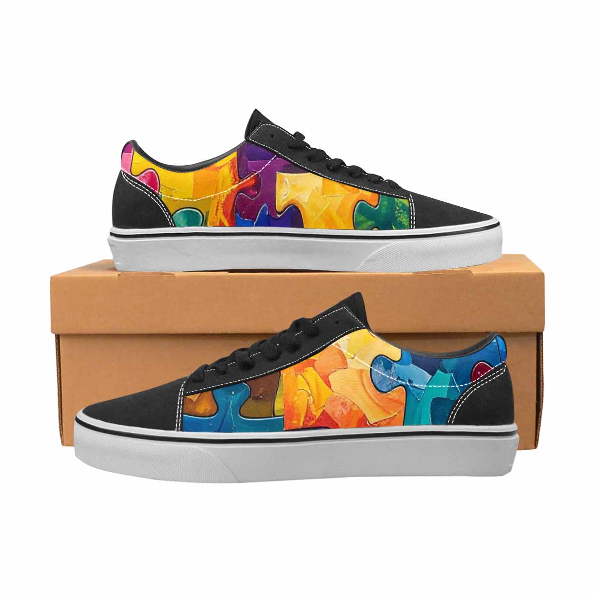 WOMEN'S Autism Puzzle Pieces Lace-Up Canvas Vibrant Chaos Sneakers