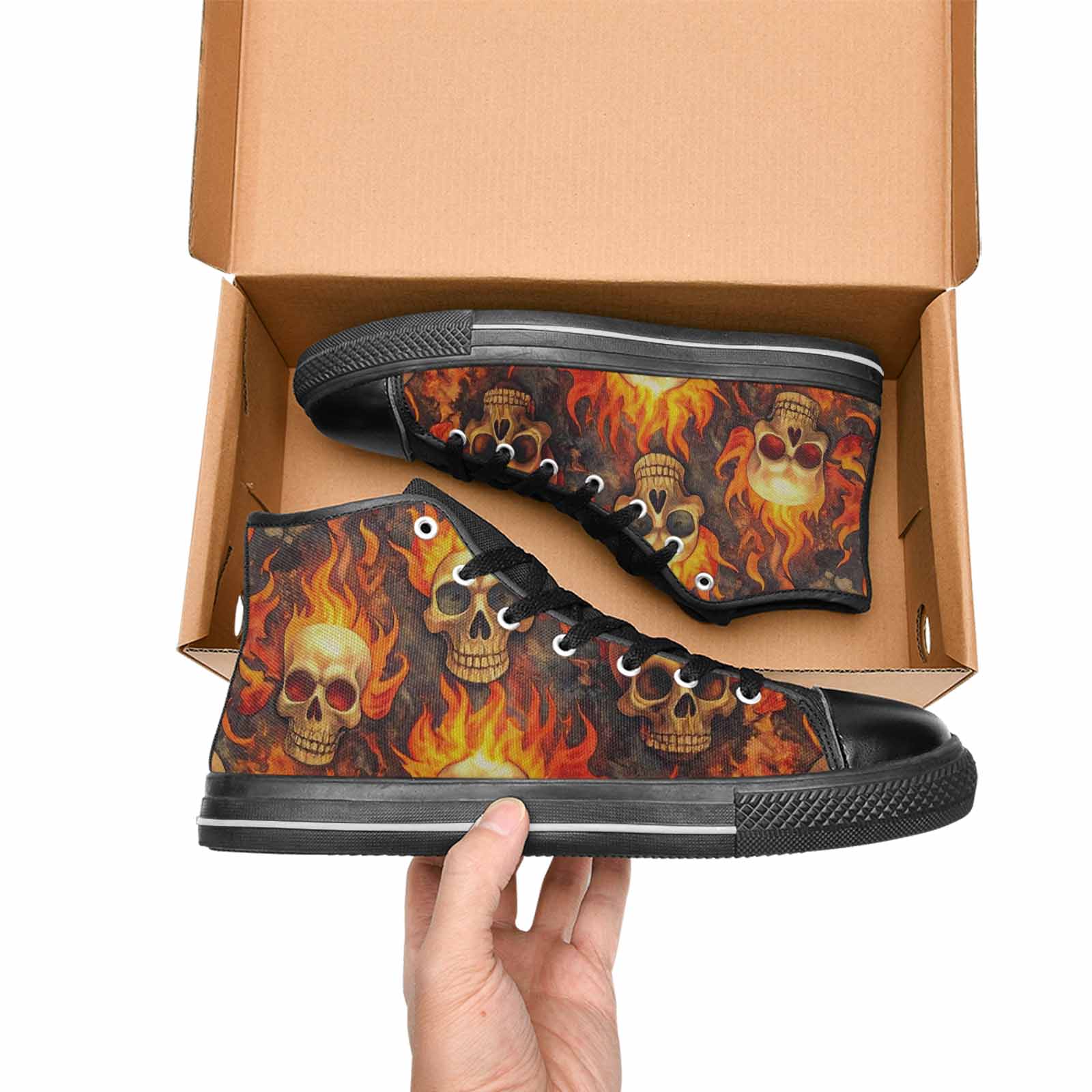 MEN'S Skulls - Flaming High Top Canvas Vibrant Chaos Custom Shoes