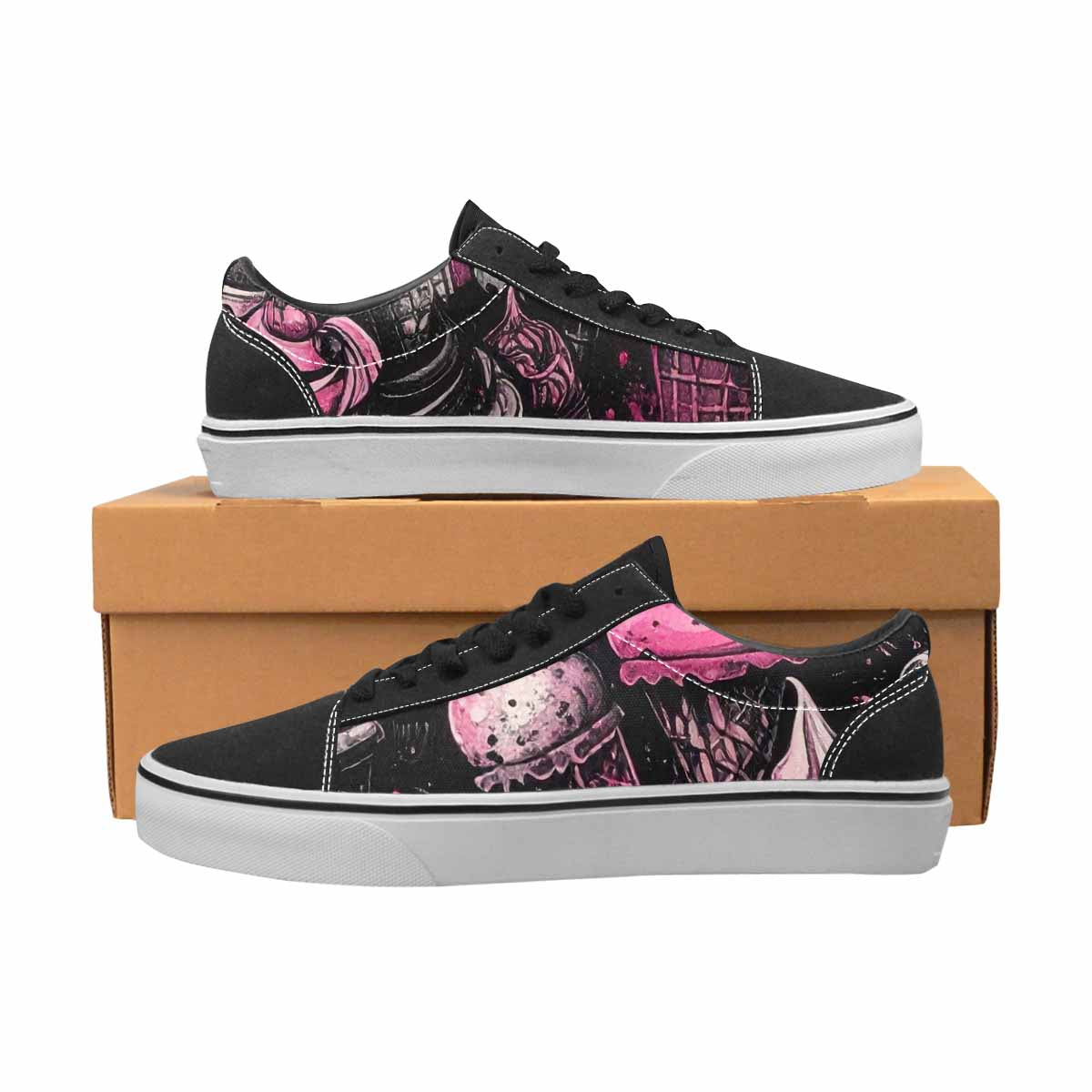 WOMEN'S Ice Cream Motif Lace-Up Canvas Kaleidoscope Custom Sneakers