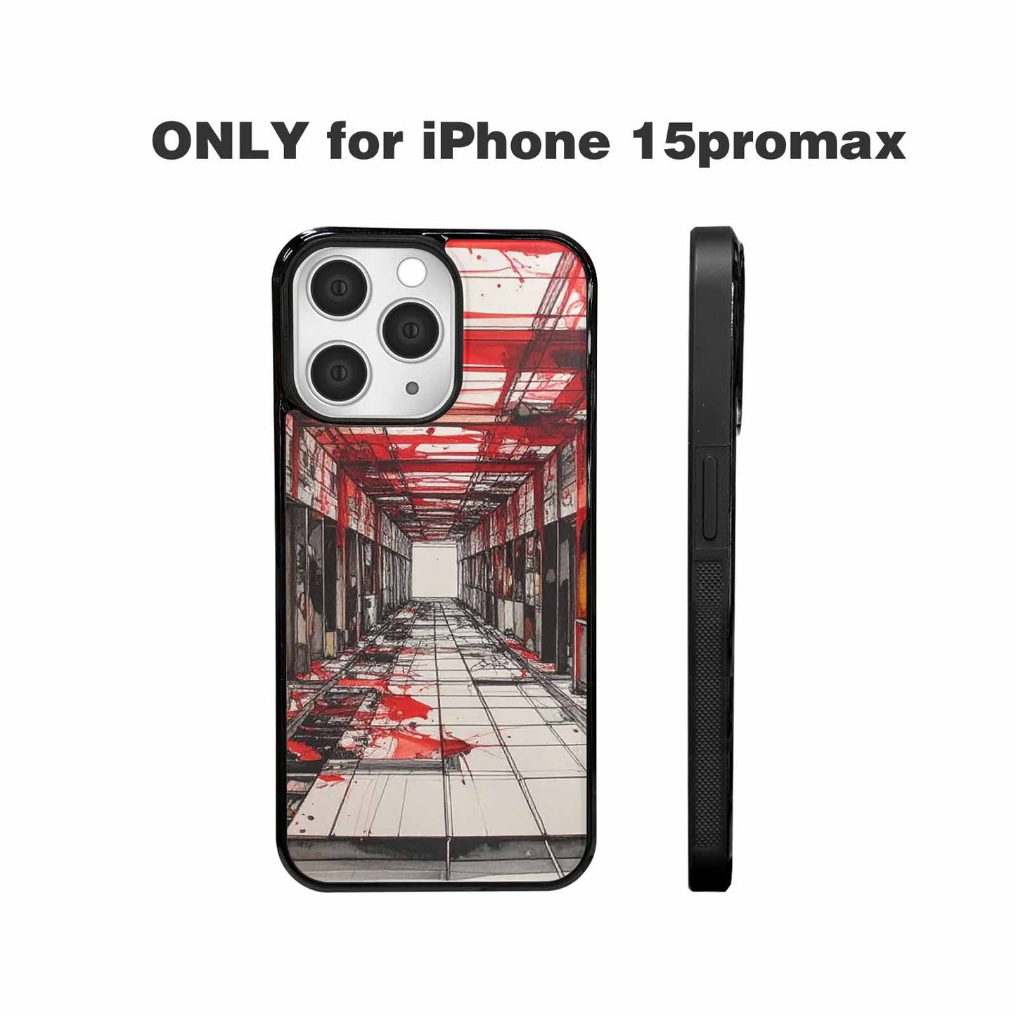 iPhone 15 Pro Max Case — Liminal Space Fragment Black Red Ink, Custom Designed Case Cover