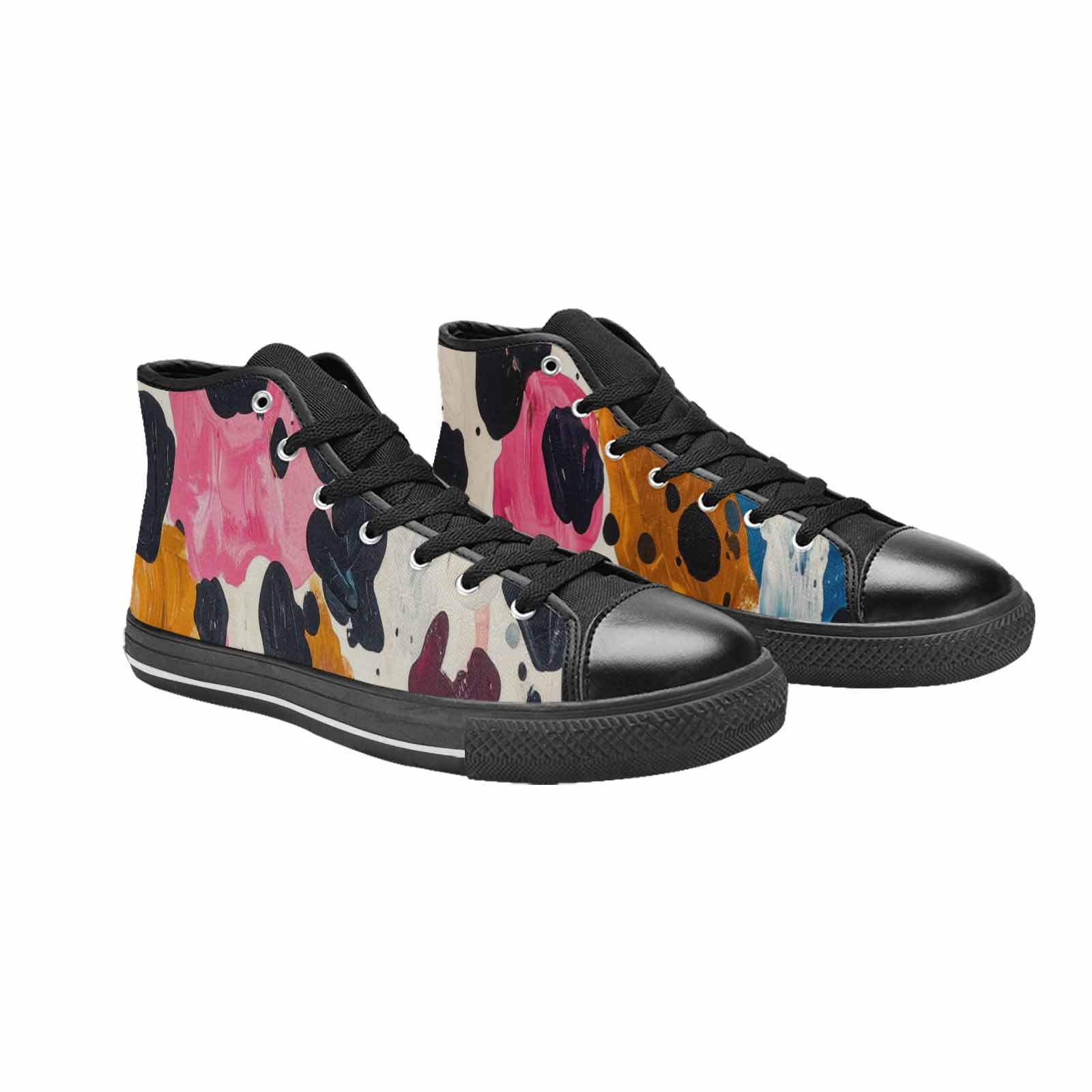 WOMEN'S Cow Animal Print High Top Canvas Wallpaper Art Custom Shoes