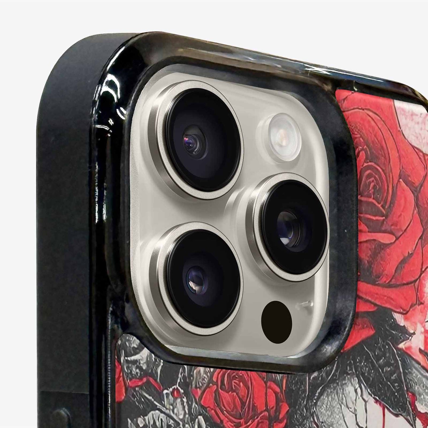iPhone 15 Pro Max Case — Skull And Roses Black Red Ink, Custom Phone Case