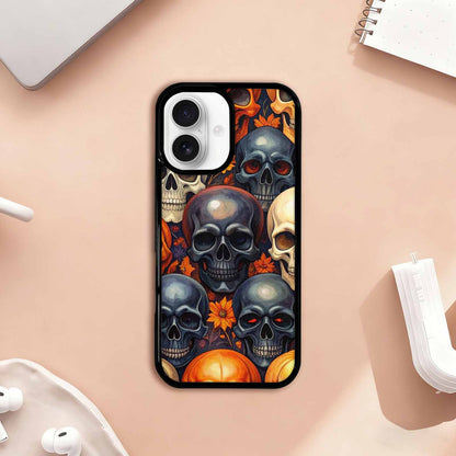 iPhone 17 Case — Skulls Halloween Orange Black Gothic Skulls, Custom Phone Case