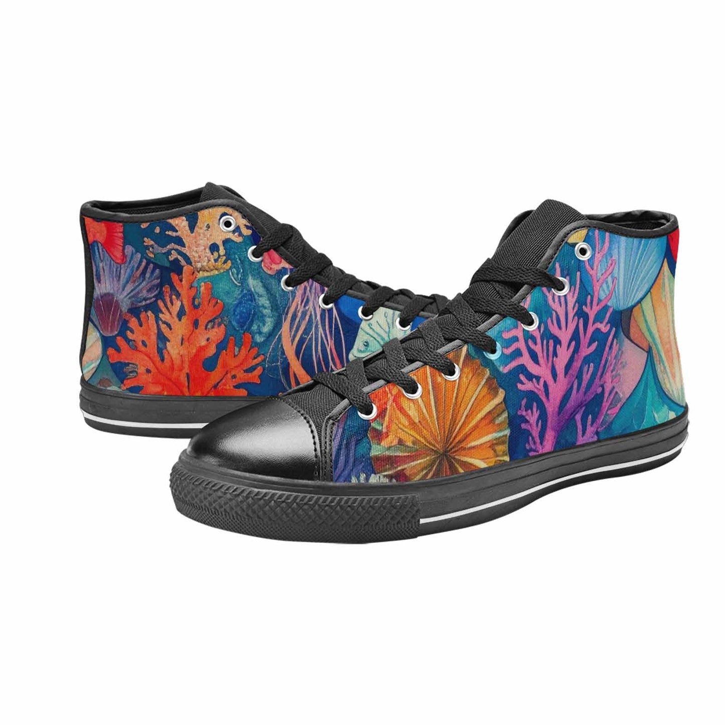 WOMEN'S Fish Scale Coral High Top Canvas Vivid Custom Shoes