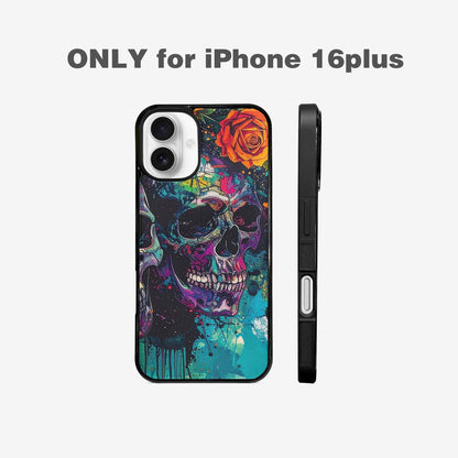 iPhone 16 Plus Case — Skulls Roses Acid Wash, Unique Phone Case Design