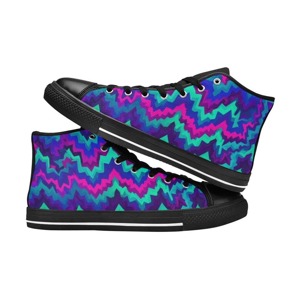 WOMEN'S Psychedelic Chevron Vortex High Top Canvas Surreal Custom Shoes