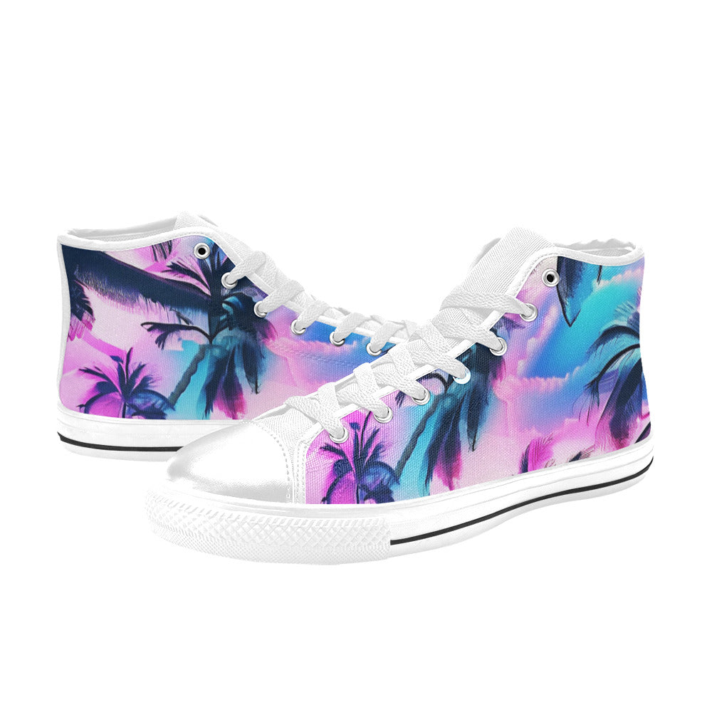 MEN'S Bright Palm Tree Art High Top Canvas Vibrant Chaos Custom Shoes