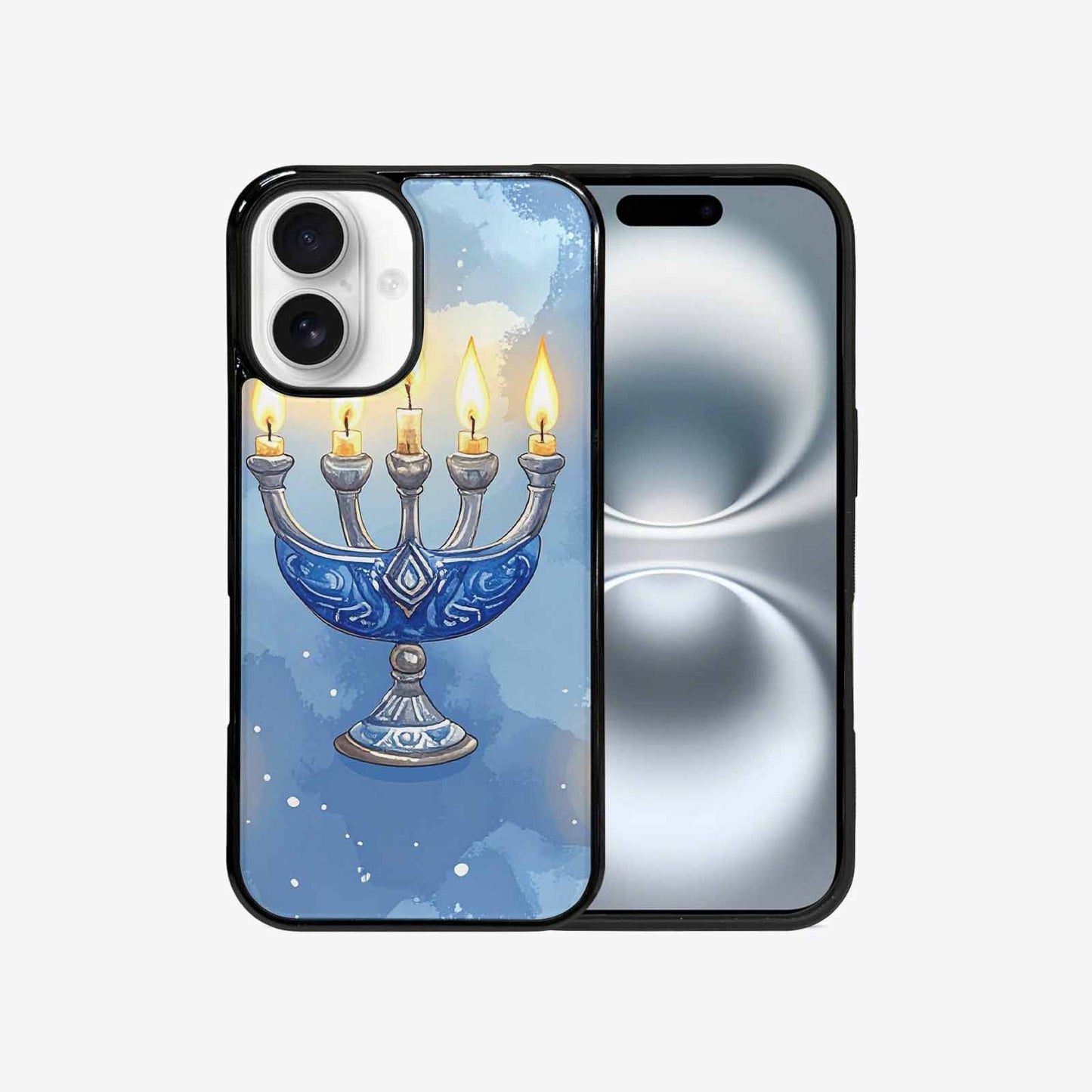iPhone 16 Case — Hanukkah Menorah Pattern Seamless Repeat Jewish, Personalized Phone Case