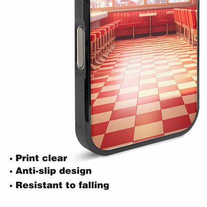 iPhone 15 Pro Max Case — 1950s Diner Cartoon Art Pattern, Custom Designed Case Cover