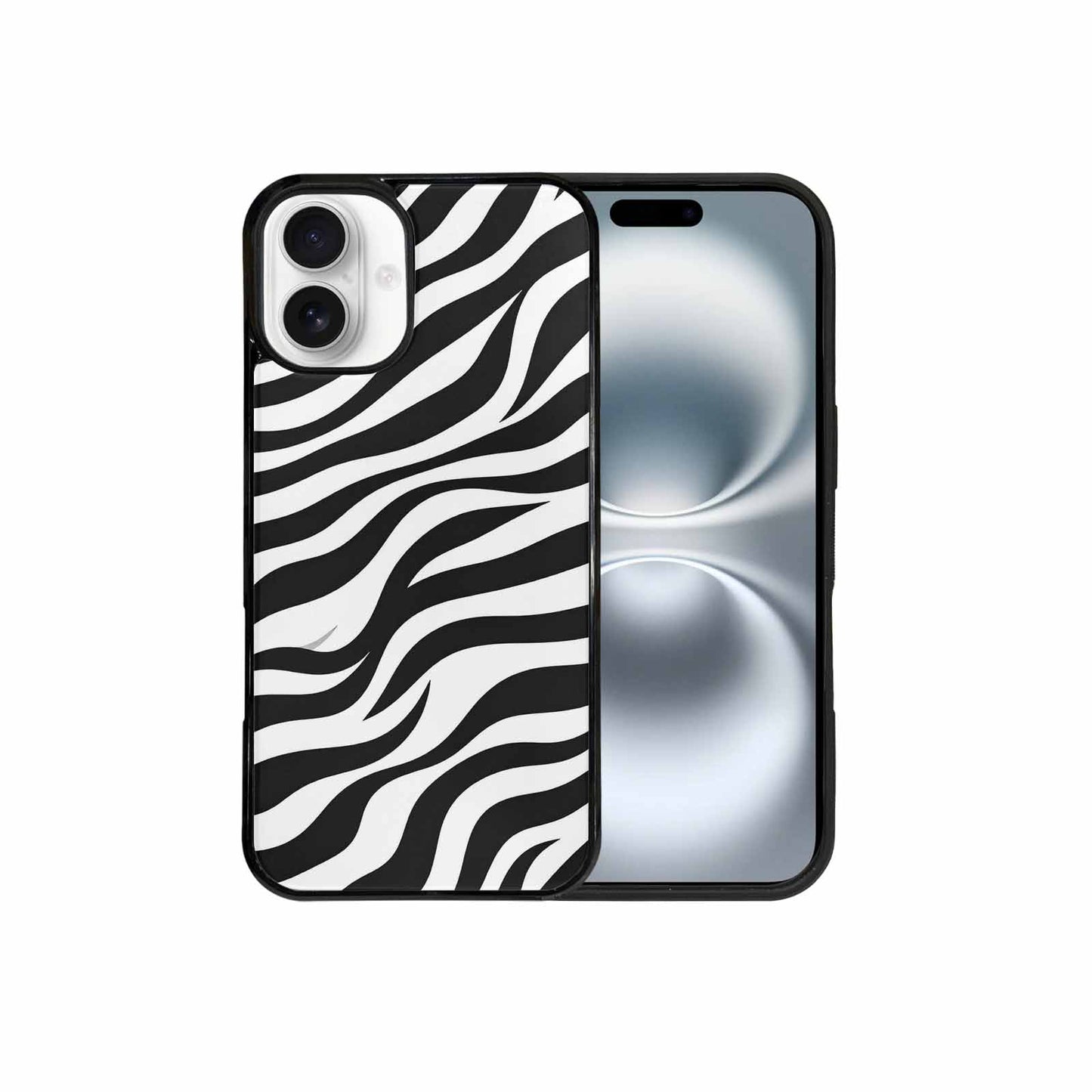 iPhone 16 Plus Case — Zebra Print Black White, Original Design Phone Case
