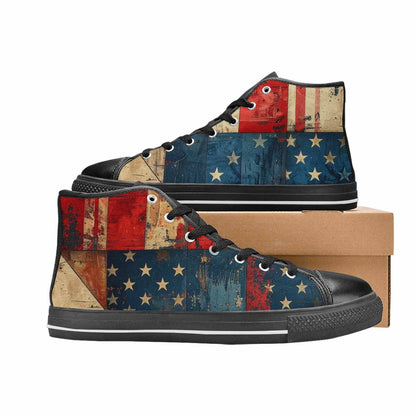 MEN'S American Flag Stars High Top Canvas Vivid Custom Sneakers