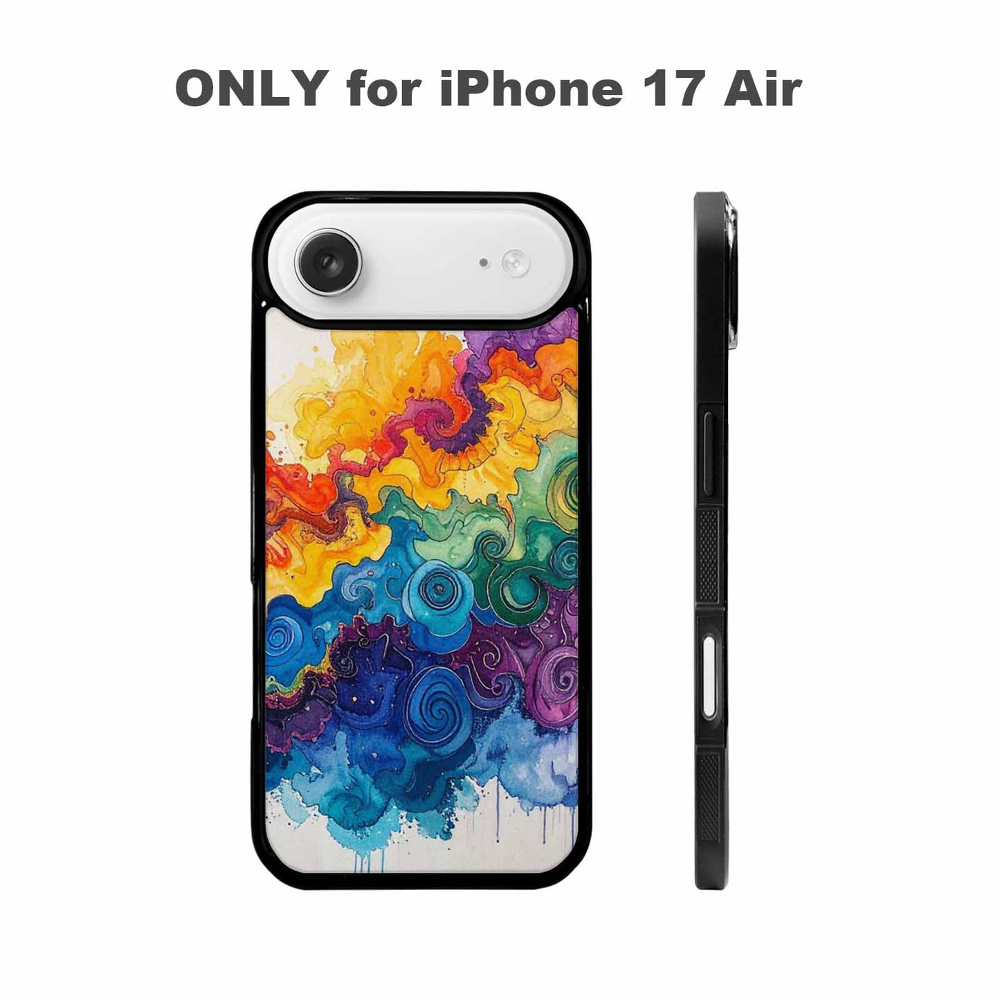 iPhone 17 Air Case — Tie Dye Swirls Black Blue Tie, Custom Designed Case Cover