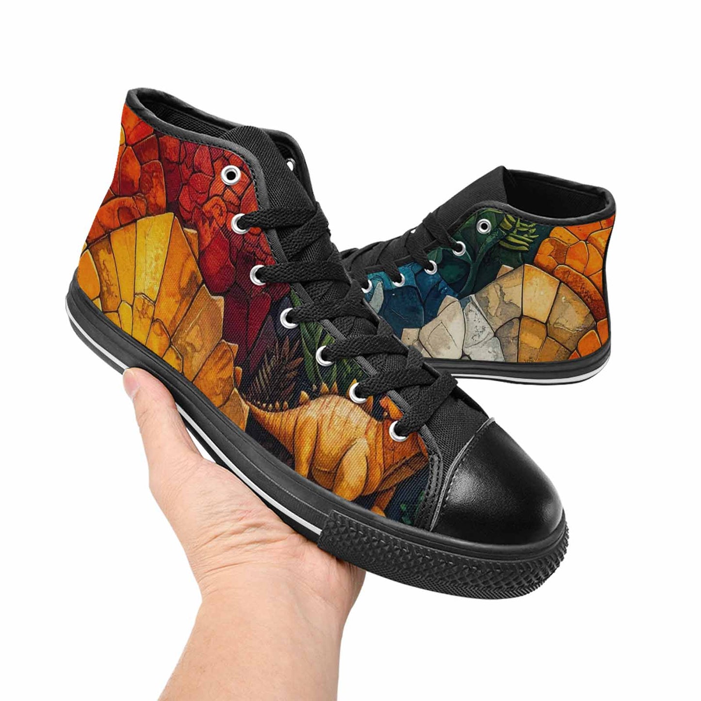 MEN'S Dinosaur Silhouette High Top Canvas Neon Fantasy Custom Shoes