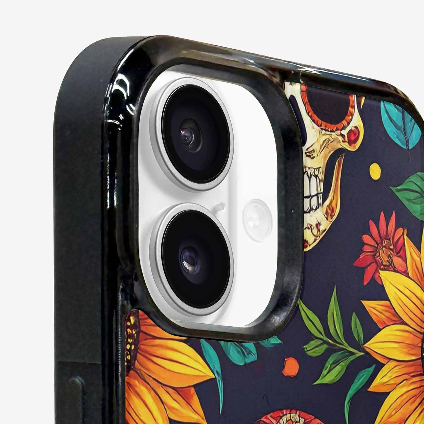 iPhone 16 Plus Case — Sunflowers Hundreds Of Skulls Art Seamless, Unique Phone Case Design