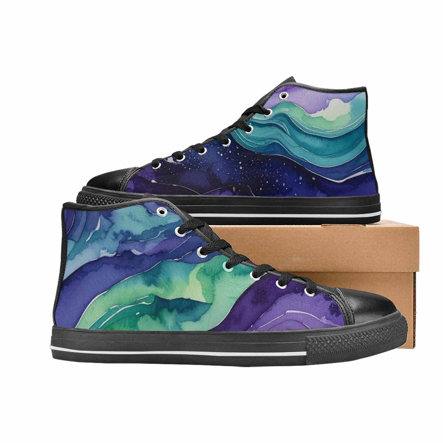 WOMEN'S Galaxy Aurora Nebula High Top Canvas Vivid Custom Shoes