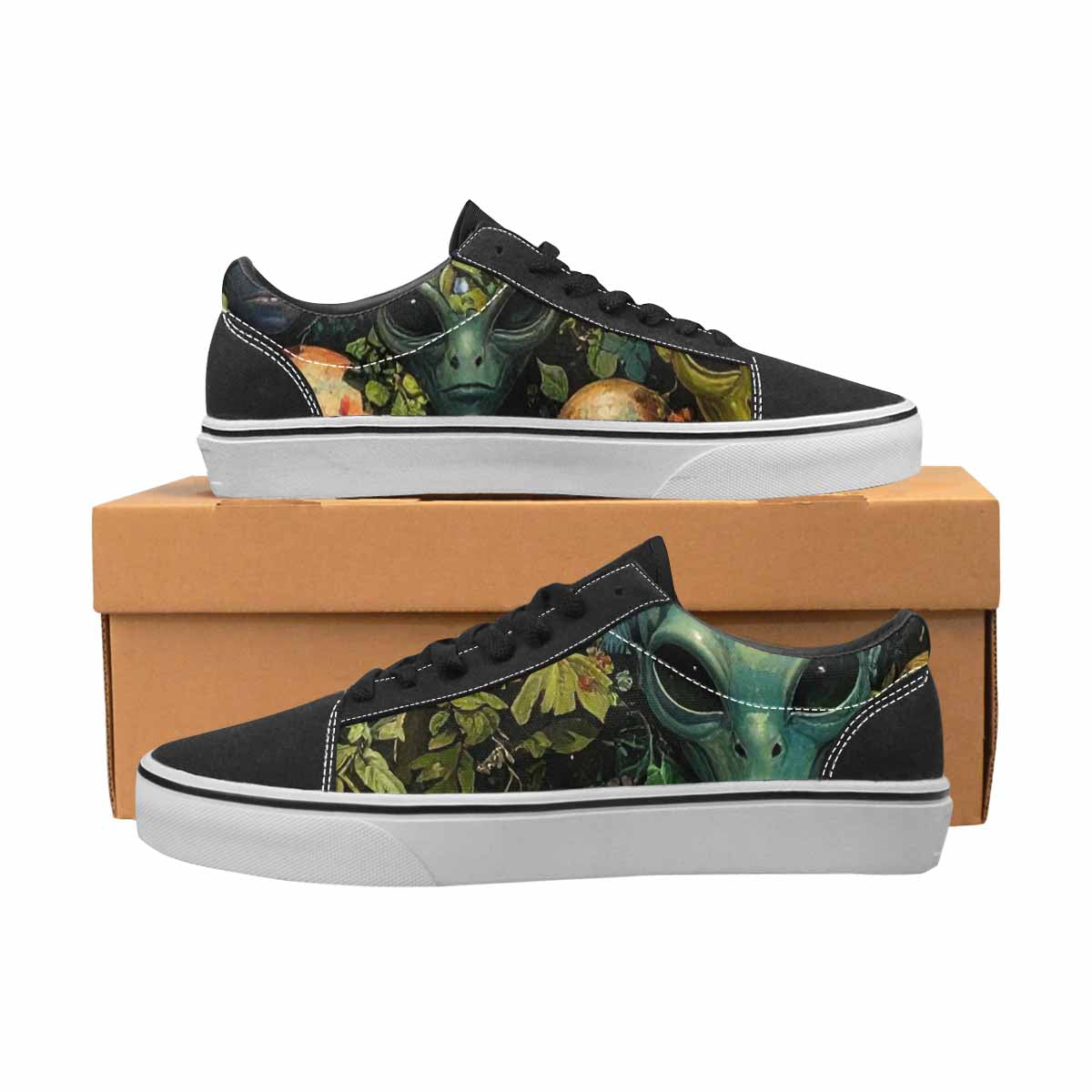 WOMEN'S Aliens Lace-Up Canvas Wallpaper Art Custom Sneakers