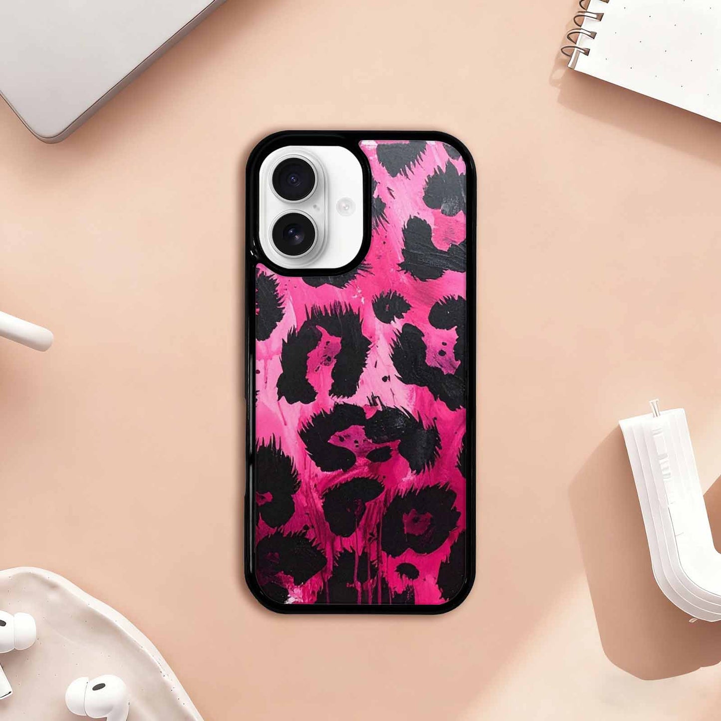 iPhone 17 Case — Black &amp; Pink Ink Animal Print, Custom Print Case Cover