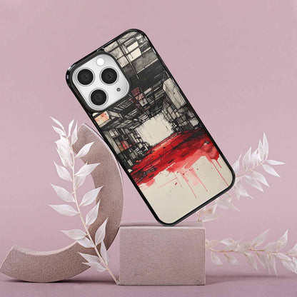iPhone 15 Pro Max Case — Liminal Space Fragment Black Red Ink, Custom Made Phone Cover