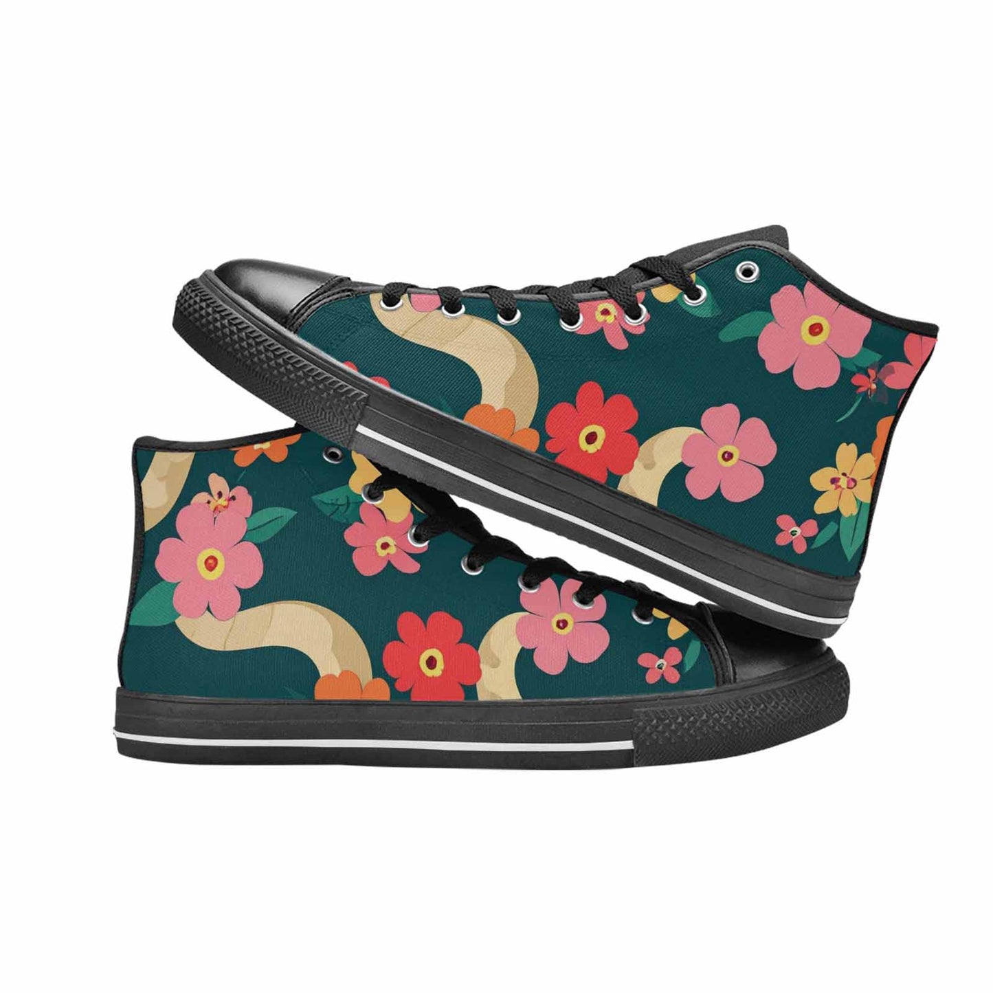 MEN'S Floral Snake Print High Top Canvas Neon Fantasy Custom Shoes