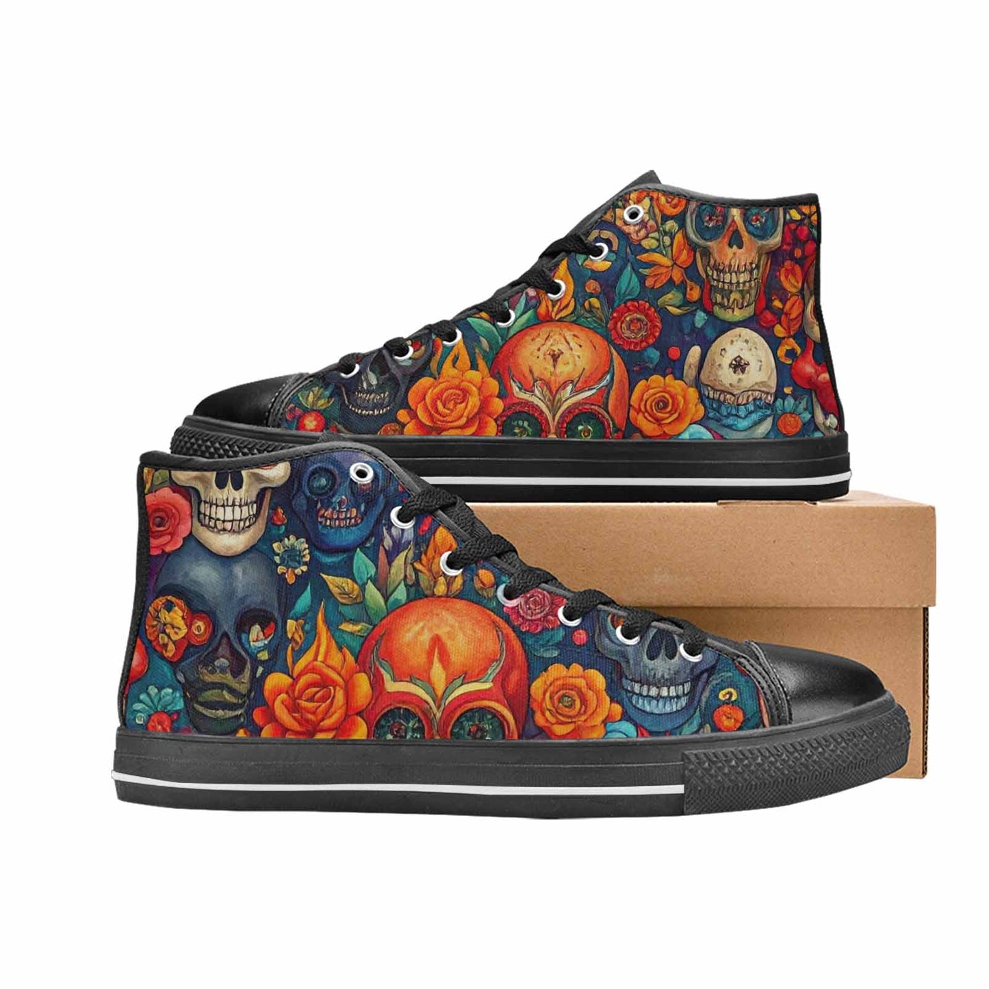 MEN'S Skull High Top Canvas Wallpaper Art Sneakers