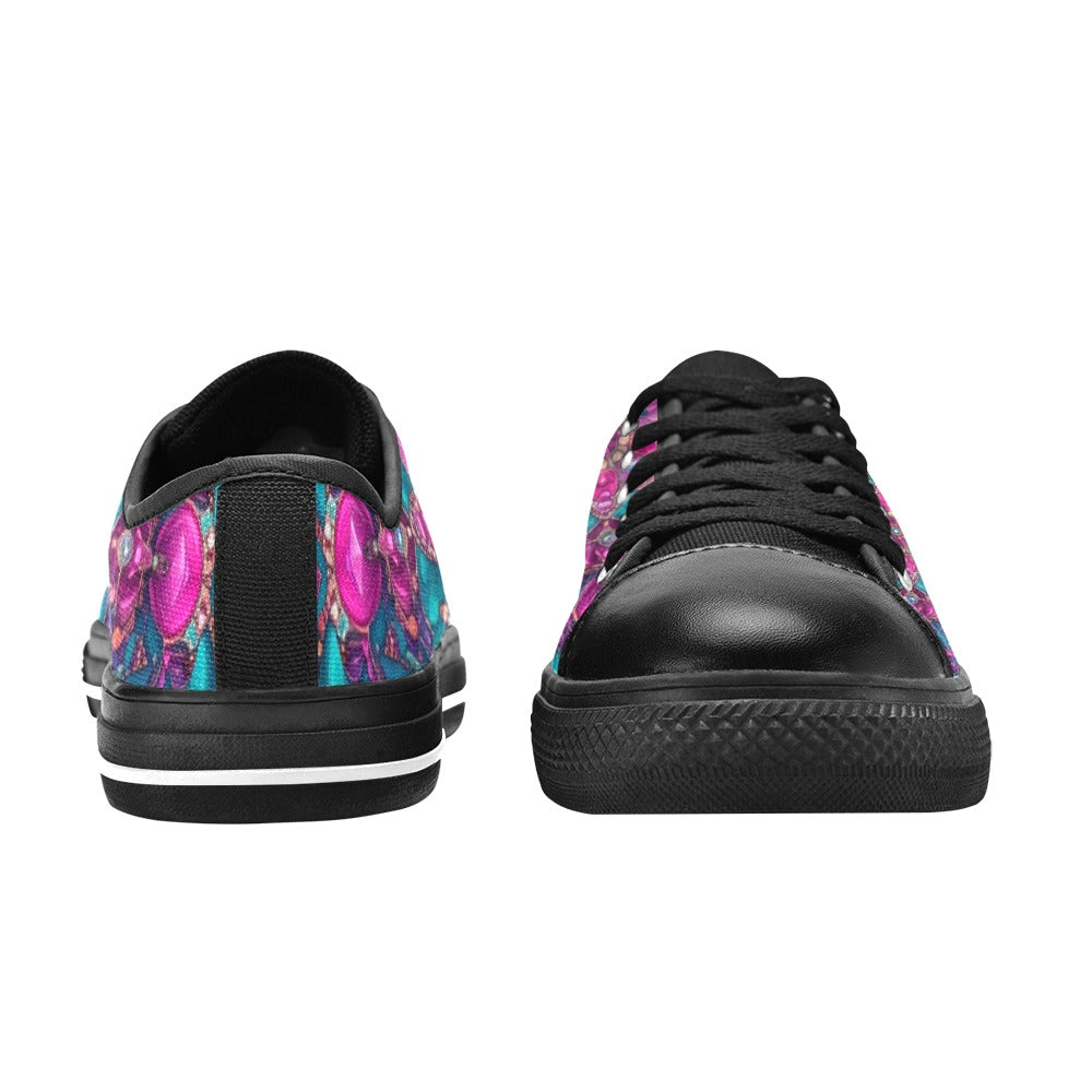 KIDS' Feminine Jeweled Skull Low Top Canvas Surreal Sneakers