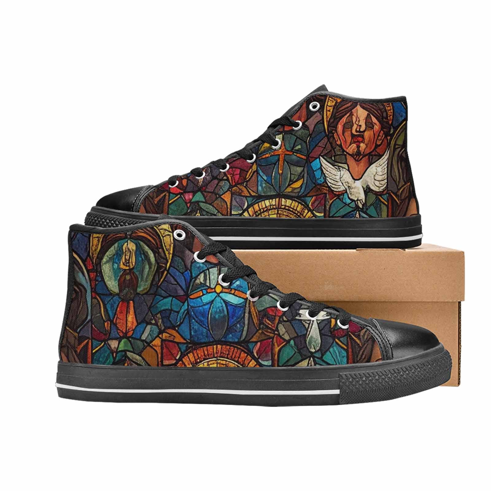 WOMEN'S Jesus Face Small High Top Canvas Vibrant Chaos Custom Shoes