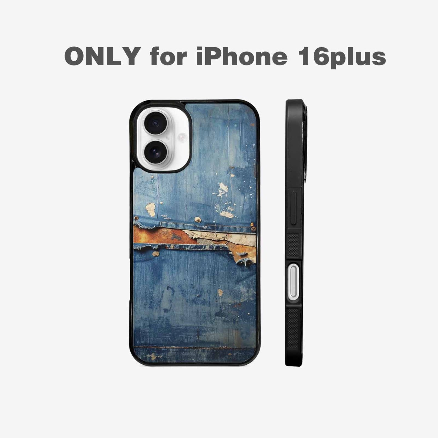 iPhone 16 Plus Case — Denim Distressed Textures Print Edge To, Custom Print Case Cover