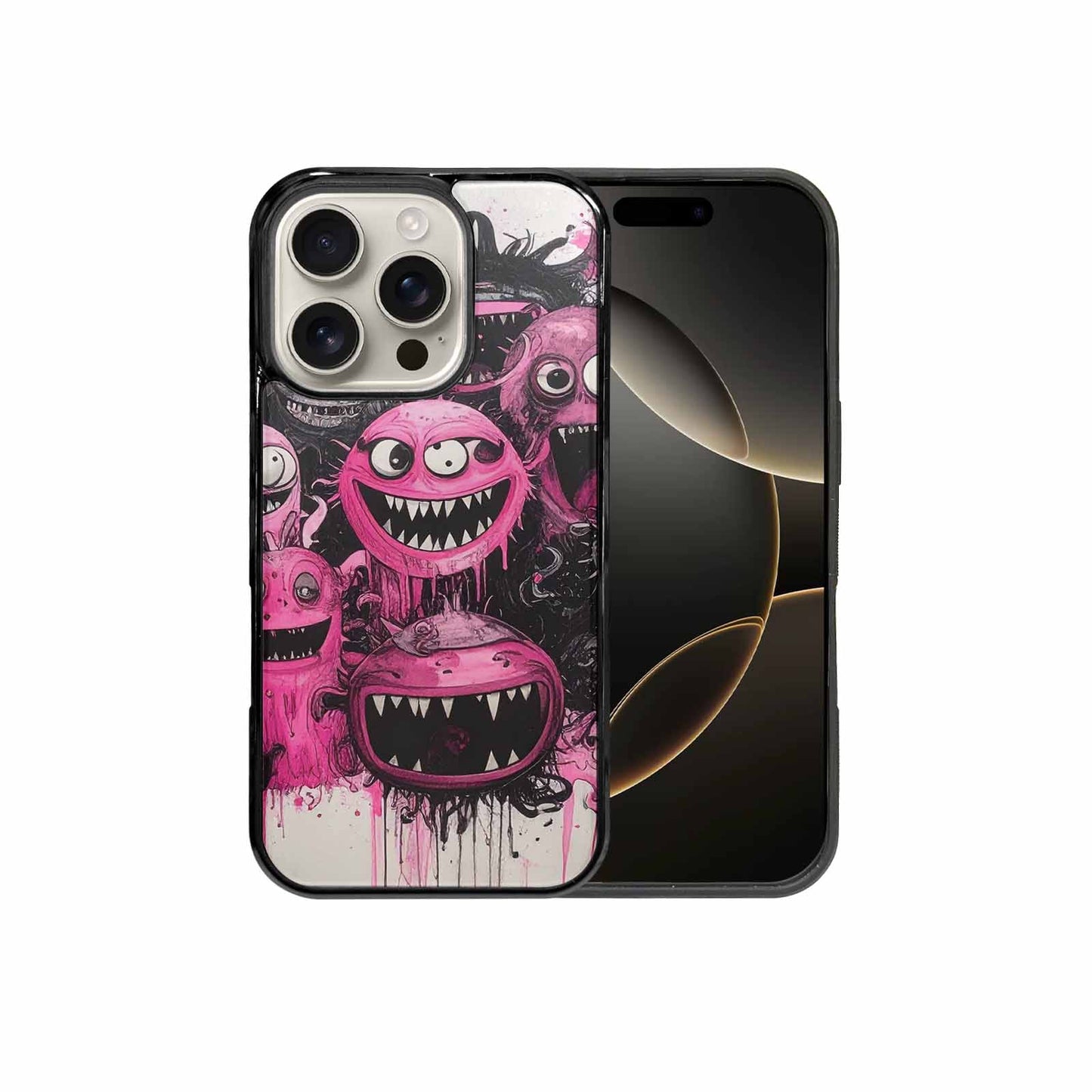 iPhone 16 Pro Case — Monsters General Black Pink Ink Cartoon, Personalized Phone Case