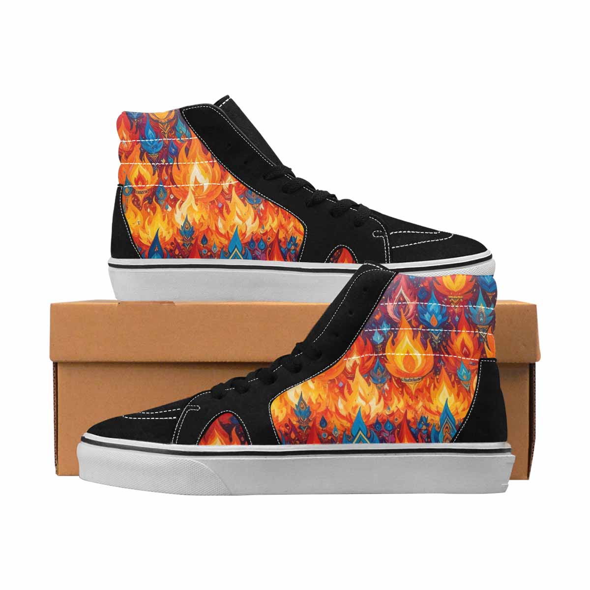 MEN'S Flames Full Color High Top Canvas One Of A Kind Dark Academia All Over Print Shoes