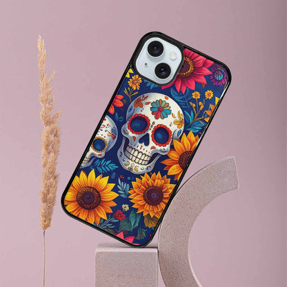 iPhone 15 Plus Case — Sunflower Skulls Print Custom, Personalized Phone Case