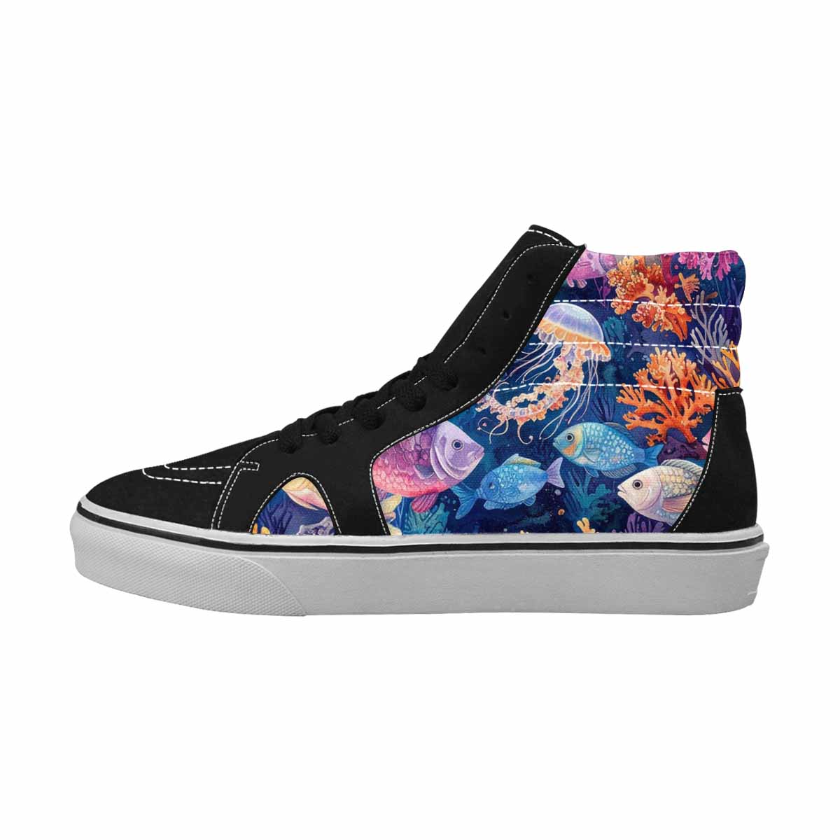 MEN'S Fish Scale Coral High Top Canvas Vivid Custom Shoes