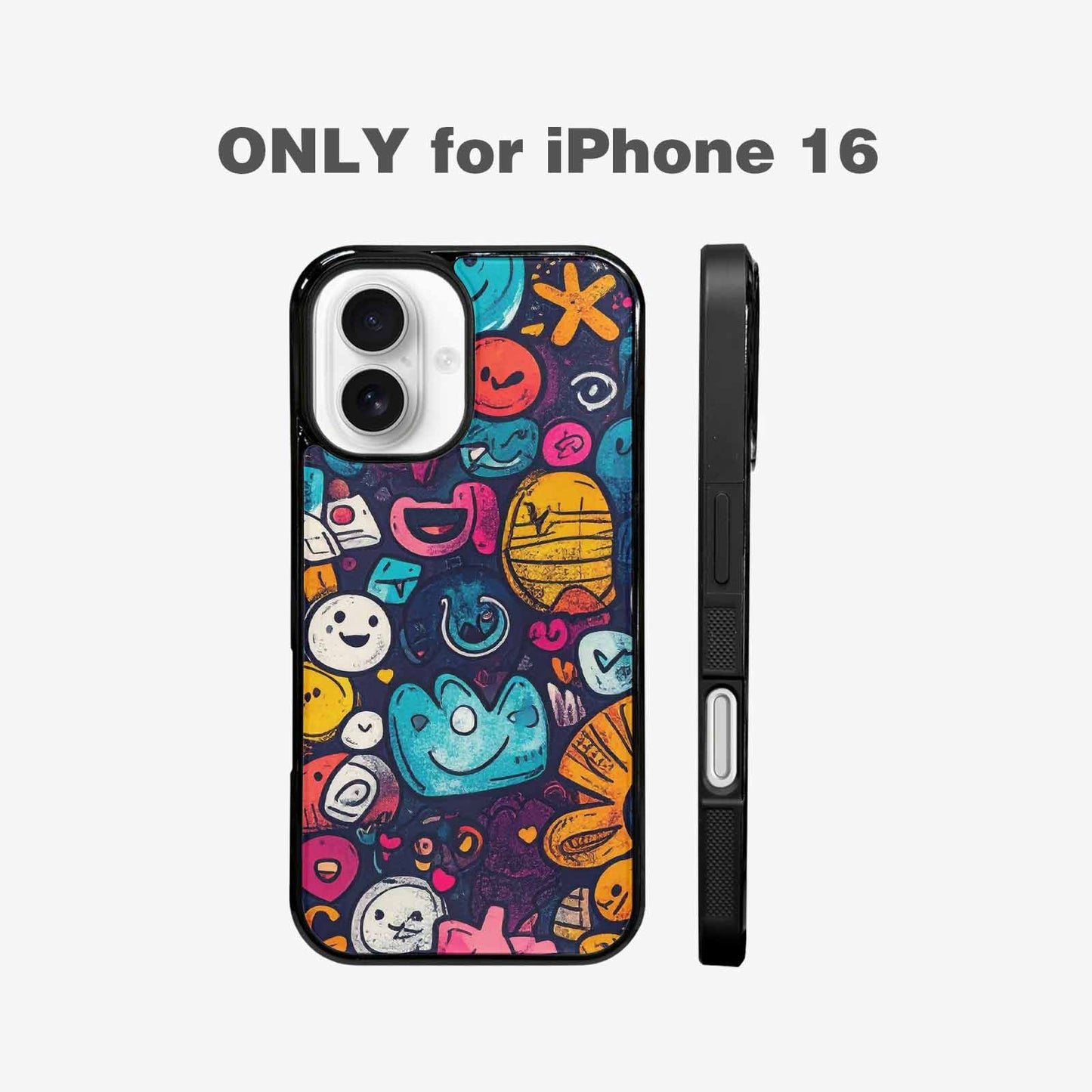 iPhone 16 Case — Hand Drawn Icon Doodle Pattern Hundreds, Custom Designed Case Cover
