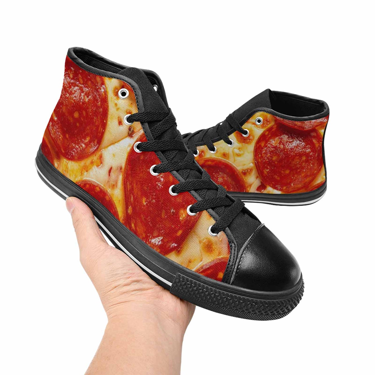 WOMEN'S Pepperoni Pizza Print High Top Canvas Surreal Custom Sneakers