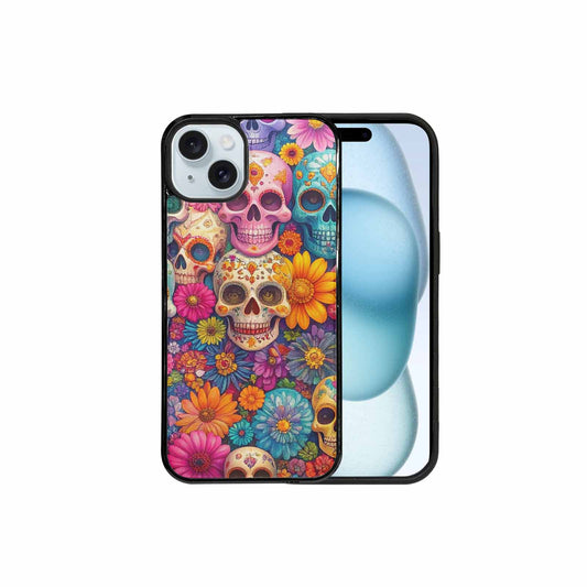 iPhone 15 Plus Case — Ornate Candy Color Skull Pattern Hundreds, Original Design Phone Case