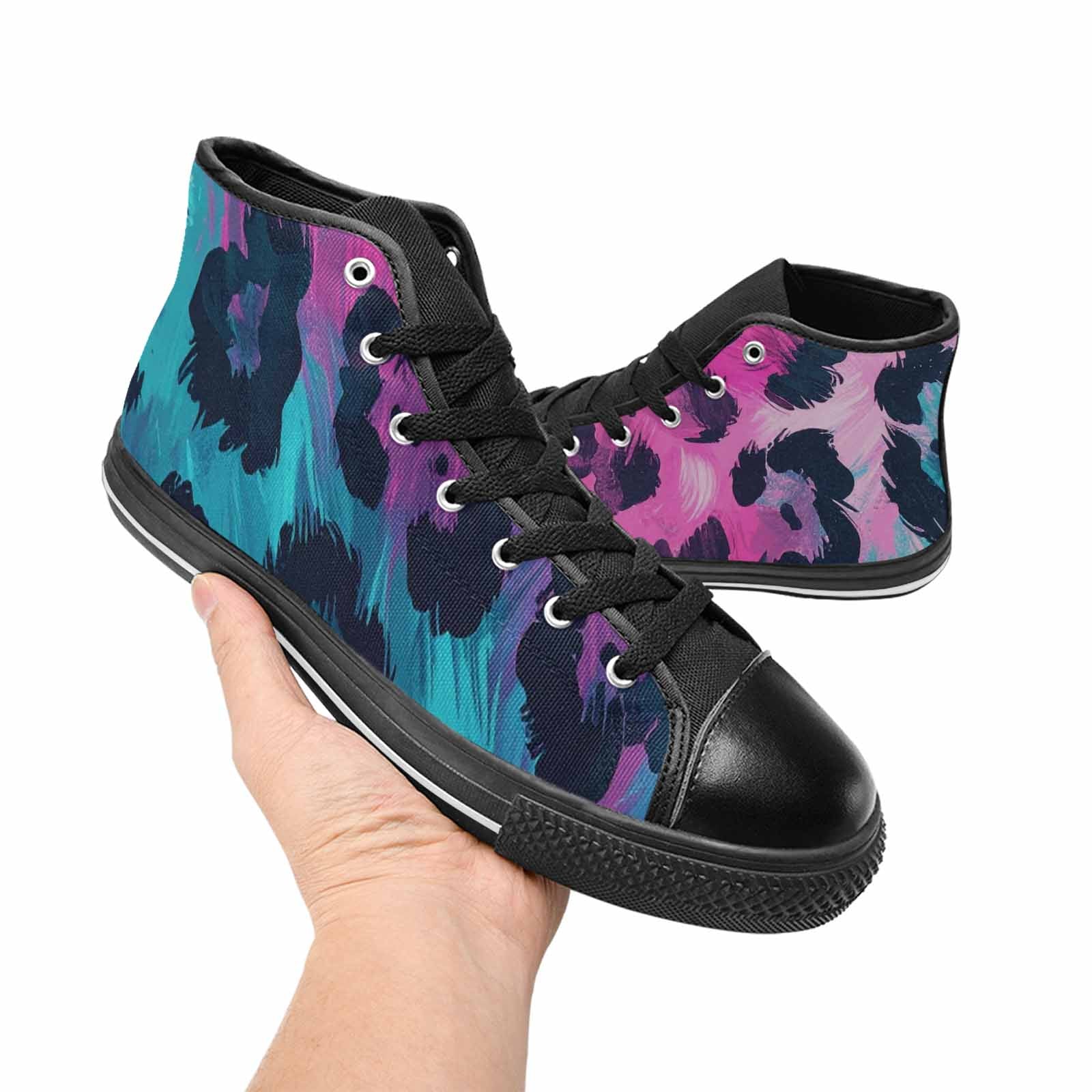 WOMEN'S Leopard Neon Pink Teal Airbrush High Top Canvas Y2K Custom Sneakers