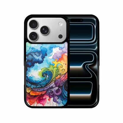 iPhone 17 Pro Case — Tie Dye Swirls Black Blue Tie, Custom Printed Phone Case