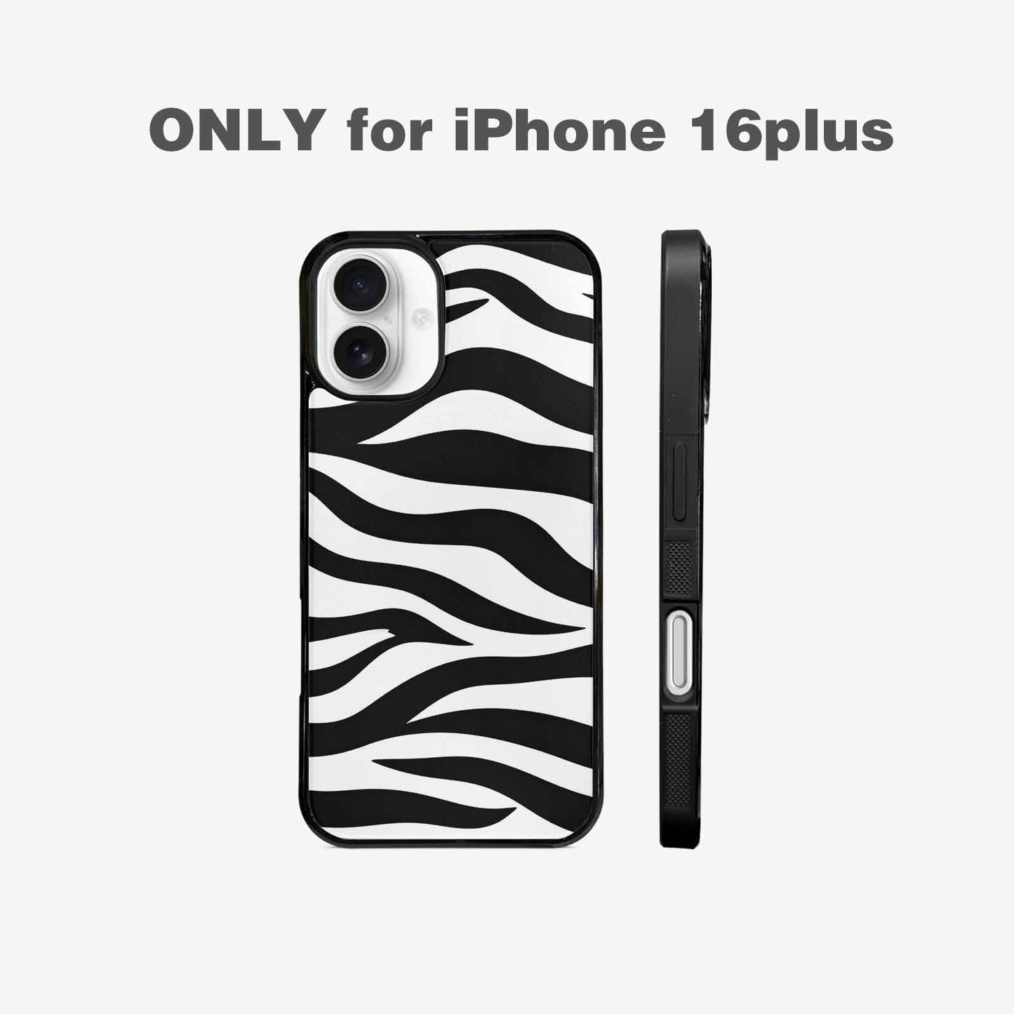 iPhone 16 Plus Case — Zebra Print Black White, Custom Designed Case Cover